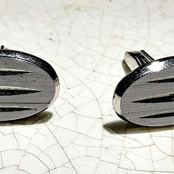 Swank sterling silver mid century modern oval men's cufflinks - Picture 4 of 6